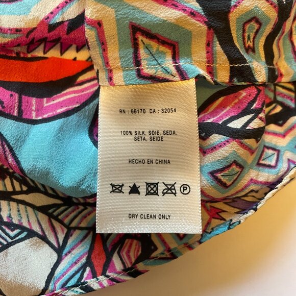 Leifnotes Anthropologie Tank Top Silk Blouse V-Neck Geometric Multicolor Pattern - Picture 8 of 12